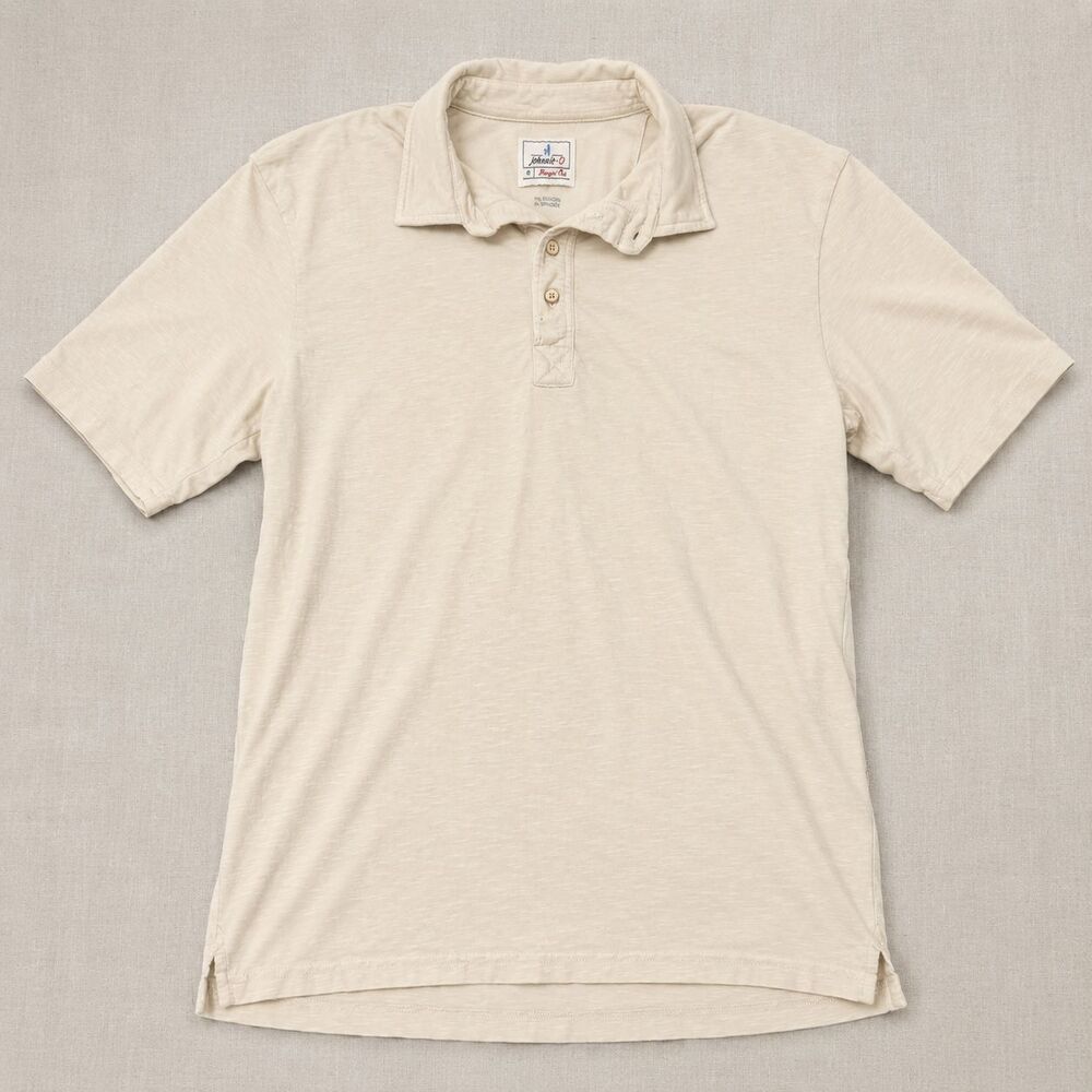 johnnie-O Hangin Out Polo Mens Small Cream Slub Cotton Stretch Short Sleeve